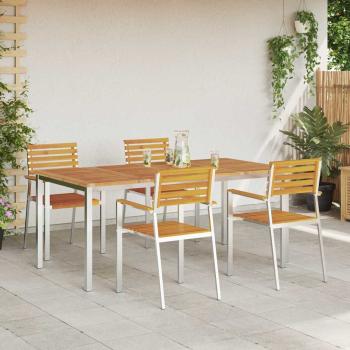 5-teiliges Garten Esszimmer Set aus massivem Akazienholz, Outdoor Esstisch 180x90x75 cm aus massivem Akazienholz, Stapelbare Gartenstühle 4 Stück aus massivem Akazienholz und Stahl