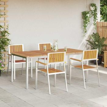 5-teiliges Garten Esstisch Set aus massivem Akazienholz, Gartentisch 180x90x75 cm aus massivem Akazienholz, Stapelbare Gartensessel 4 Stück aus massivem Akazienholz und Metall