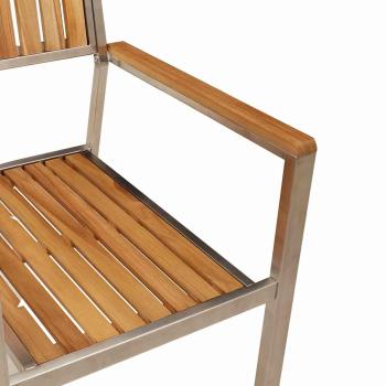 3tlg. Garten Essgruppe aus massivem Teakholz, Outdoor Esstisch 90x90x74,5 cm aus massivem Teakholz, Stapelbare Gartenstühle 2 Stück aus massivem Teakholz und Metall