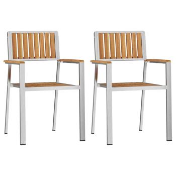 3tlg. Garten Essgruppe aus massivem Teakholz, Outdoor Esstisch 90x90x74,5 cm aus massivem Teakholz, Stapelbare Gartenstühle 2 Stück aus massivem Teakholz und Metall