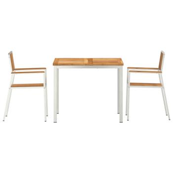 3tlg. Garten Essgruppe aus massivem Teakholz, Outdoor Esstisch 90x90x74,5 cm aus massivem Teakholz, Stapelbare Gartenstühle 2 Stück aus massivem Teakholz und Metall