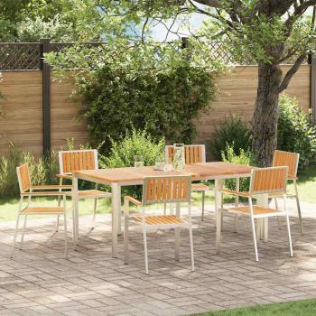ARDEBO.de - 7-teiliges Gartentischset Massivholz Teak, Outdoor Esstisch 180x90x75 cm Massivholz Teak, Stapelbare Gartenstühle 2 Stück Massivholz Teak und Metall, Stapelbare Gartenstühle 4 Stück Massivholz Teak und Metall