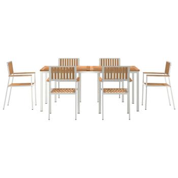 7-teiliges Gartentischset Massivholz Teak, Outdoor Esstisch 180x90x75 cm Massivholz Teak, Stapelbare Gartenstühle 2 Stück Massivholz Teak und Metall, Stapelbare Gartenstühle 4 Stück Massivholz Teak und Metall