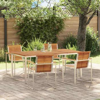 ARDEBO.de - 5-teiliges Garten Essgruppen Set aus massivem Akazienholz, Outdoor Esstisch 180x90x75 cm aus massivem Akazienholz