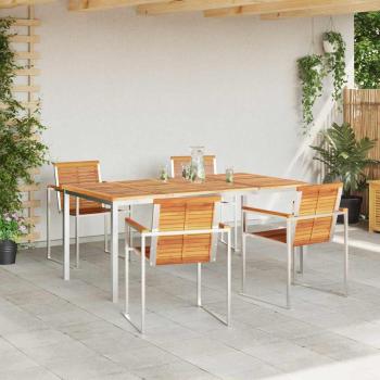5-teiliges Garten Essgruppen Set aus massivem Akazienholz, Outdoor Esstisch 180x90x75 cm aus massivem Akazienholz