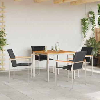 5-teiliges Garten Essgruppe aus massivem Holz Akazie, Esszimmertisch 90x90x74.5 cm aus massivem Holz Akazie