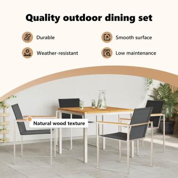 5-teiliges Garten Essgruppe aus massivem Holz Akazie, Esszimmertisch 90x90x74.5 cm aus massivem Holz Akazie