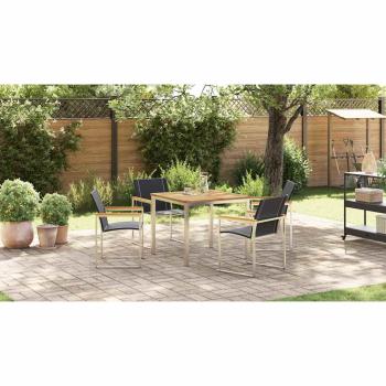 5-teiliges Garten Essgruppe aus massivem Holz Akazie, Esszimmertisch 90x90x74.5 cm aus massivem Holz Akazie