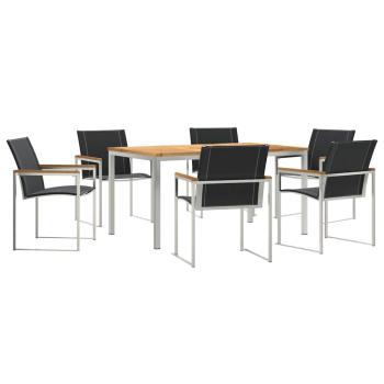 7-teilige Garten Essgruppe aus massivem Akazienholz, Outdoortisch 150x90x75 cm aus massivem Akazienholz
