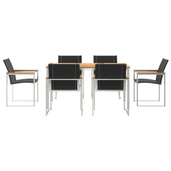 7-teilige Garten Essgruppe aus massivem Akazienholz, Outdoortisch 150x90x75 cm aus massivem Akazienholz
