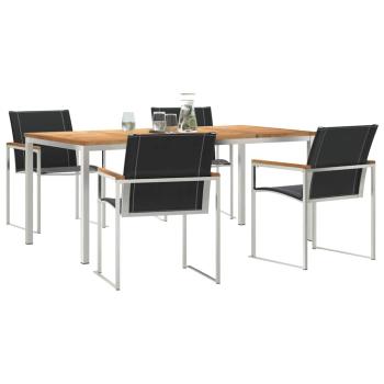 5-teiliges Garten Essset aus massivem Akazienholz, Outdoor Esstisch 180x90x75 cm aus massivem Akazienholz