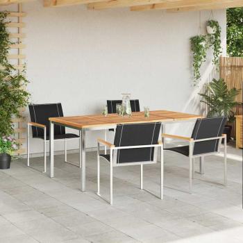 5-teiliges Garten Essset aus massivem Akazienholz, Outdoor Esstisch 180x90x75 cm aus massivem Akazienholz