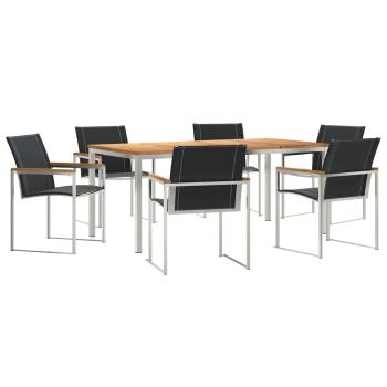 7-teiliges Garten Esstisch Set aus massivem Akazienholz, Outdoor Esstisch 180x90x75 cm aus massivem Akazienholz