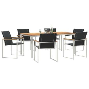 7-teiliges Garten Esstisch Set aus massivem Akazienholz, Outdoor Esstisch 180x90x75 cm aus massivem Akazienholz