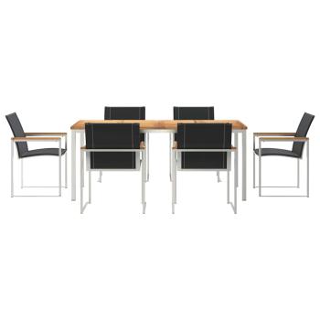 7-teiliges Garten Esstisch Set aus massivem Akazienholz, Outdoor Esstisch 180x90x75 cm aus massivem Akazienholz