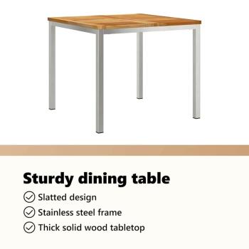 3-teiliges Garten Essset aus massivem Teakholz, Outdoor Esstisch 90x90x74,5 cm aus massivem Teakholz