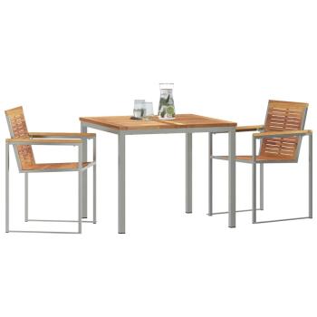3-teiliges Garten Essset aus massivem Teakholz, Outdoor Esstisch 90x90x74,5 cm aus massivem Teakholz