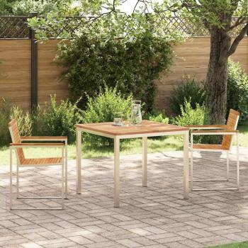 3-teiliges Garten Essset aus massivem Teakholz, Outdoor Esstisch 90x90x74,5 cm aus massivem Teakholz