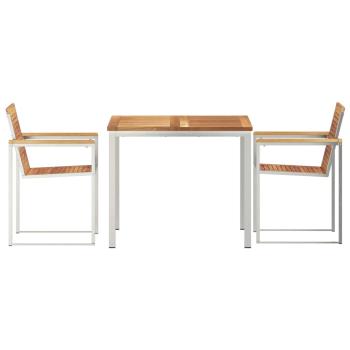 3-teiliges Garten Essset aus massivem Teakholz, Outdoor Esstisch 90x90x74,5 cm aus massivem Teakholz