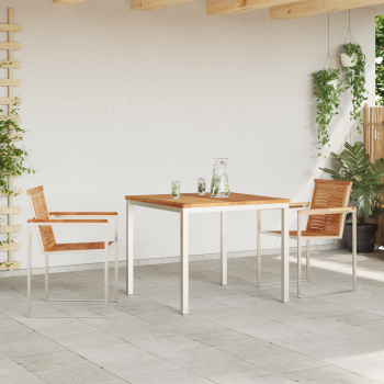 3-teiliges Garten Essset aus massivem Teakholz, Outdoor Esstisch 90x90x74,5 cm aus massivem Teakholz