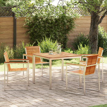 5-teiliges Garten-Essset aus massivem Teakholz, Gartentisch 90x90x74.5 cm aus massivem Teakholz