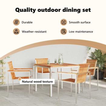 5-teiliges Garten-Essset aus massivem Teakholz, Gartentisch 90x90x74.5 cm aus massivem Teakholz