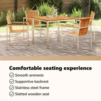 5-teiliges Garten-Essset aus massivem Teakholz, Gartentisch 90x90x74.5 cm aus massivem Teakholz