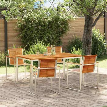 ARDEBO.de - 5-teiliges Garten Esszimmer Set aus massivem Teakholz, Outdoor Esszimmertisch 150x90x75 cm aus massivem Teakholz