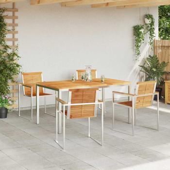5-teiliges Garten Esszimmer Set aus massivem Teakholz, Outdoor Esszimmertisch 150x90x75 cm aus massivem Teakholz