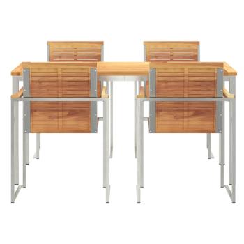 5-teiliges Garten Esszimmer Set aus massivem Teakholz, Outdoor Esszimmertisch 150x90x75 cm aus massivem Teakholz