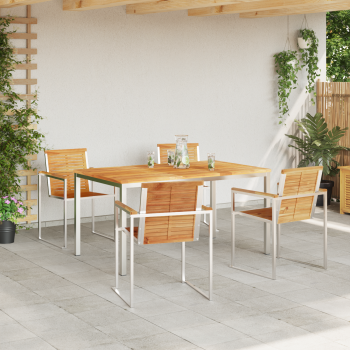 5-teiliges Garten Esszimmer Set aus massivem Teakholz, Outdoor Esszimmertisch 150x90x75 cm aus massivem Teakholz
