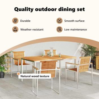 5-teiliges Garten Esszimmer Set aus massivem Teakholz, Outdoor Esszimmertisch 150x90x75 cm aus massivem Teakholz