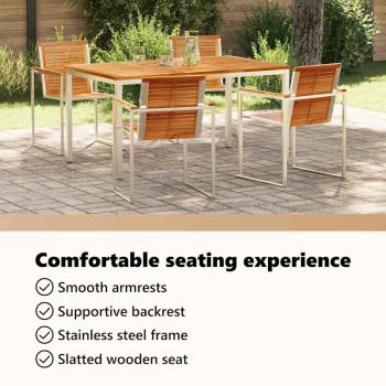 5-teiliges Garten Esszimmer Set aus massivem Teakholz, Outdoor Esszimmertisch 150x90x75 cm aus massivem Teakholz