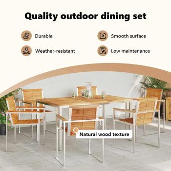 7-teilige Garten Essgruppe Massivholz Teak, Esszimmertisch 150x90x75 cm Massivholz Teak