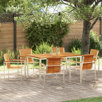 7-teilige Garten Essgruppe Massivholz Teak, Esszimmertisch 150x90x75 cm Massivholz Teak