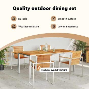 5-teiliges Garten Esstisch Set aus massivem Teakholz, Outdoor Esstisch 180x90x75 cm aus massivem Teakholz