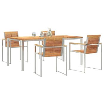 5-teiliges Garten Esstisch Set aus massivem Teakholz, Outdoor Esstisch 180x90x75 cm aus massivem Teakholz