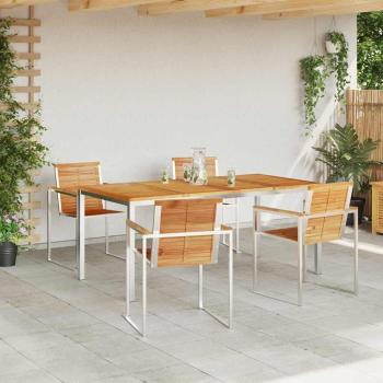 5-teiliges Garten Esstisch Set aus massivem Teakholz, Outdoor Esstisch 180x90x75 cm aus massivem Teakholz