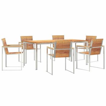 7-teiliges Garten Esstisch Set aus massivem Teakholz, Outdoor Esstisch 180x90x75 cm aus massivem Teakholz