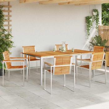 7-teiliges Garten Esstisch Set aus massivem Teakholz, Outdoor Esstisch 180x90x75 cm aus massivem Teakholz