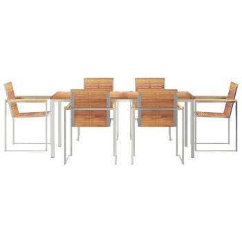 7-teiliges Garten Esstisch Set aus massivem Teakholz, Outdoor Esstisch 180x90x75 cm aus massivem Teakholz