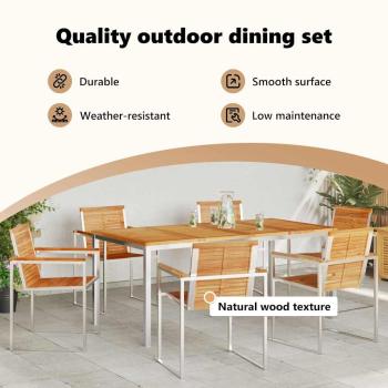 7-teiliges Garten Esstisch Set aus massivem Teakholz, Outdoor Esstisch 180x90x75 cm aus massivem Teakholz
