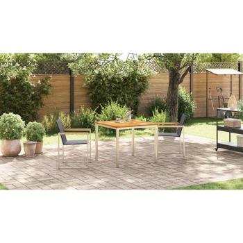 3-teilige Garten Essgruppe aus massivem Teakholz, Esstisch für draußen 90x90x74,5 cm aus massivem Teakholz