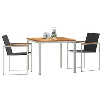 3-teilige Garten Essgruppe aus massivem Teakholz, Esstisch für draußen 90x90x74,5 cm aus massivem Teakholz