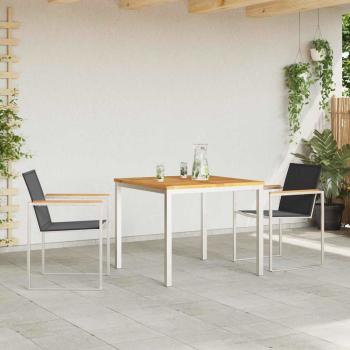 3-teilige Garten Essgruppe aus massivem Teakholz, Esstisch für draußen 90x90x74,5 cm aus massivem Teakholz