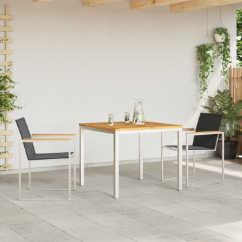 3-teilige Garten Essgruppe aus massivem Teakholz, Esstisch für draußen 90x90x74,5 cm aus massivem Teakholz