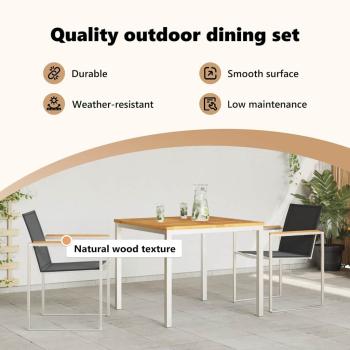 3-teilige Garten Essgruppe aus massivem Teakholz, Esstisch für draußen 90x90x74,5 cm aus massivem Teakholz