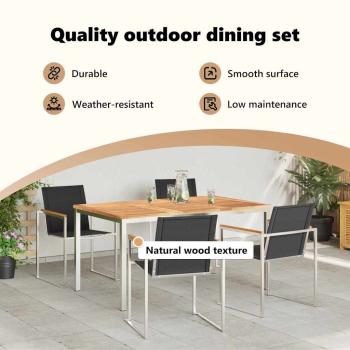5-teiliges Garten Esszimmer Set Massivholz Teak, Outdoor Esstisch 150x90x75 cm Massivholz Teak