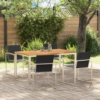 5-teiliges Garten Esszimmer Set Massivholz Teak, Outdoor Esstisch 150x90x75 cm Massivholz Teak