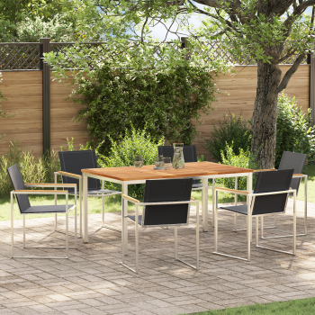 7-teilige Garten-Essgruppe aus Massivholz Teak, Essstuhl für draußen 150x90x75 cm aus Massivholz Teak